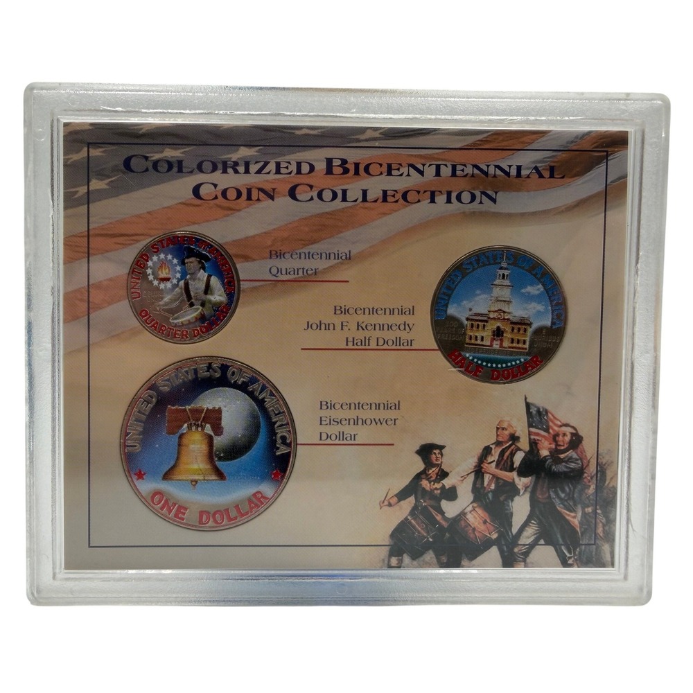 Colorized Bicentennial Coin Collection 1776-1976 Quarter Half Dollar Eisenhower
